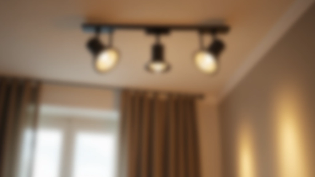 Installazione di faretti in soffitto con binario, vista dall'alto mostra disposizione e angolazione delle luci, dettagli tecnici visibili