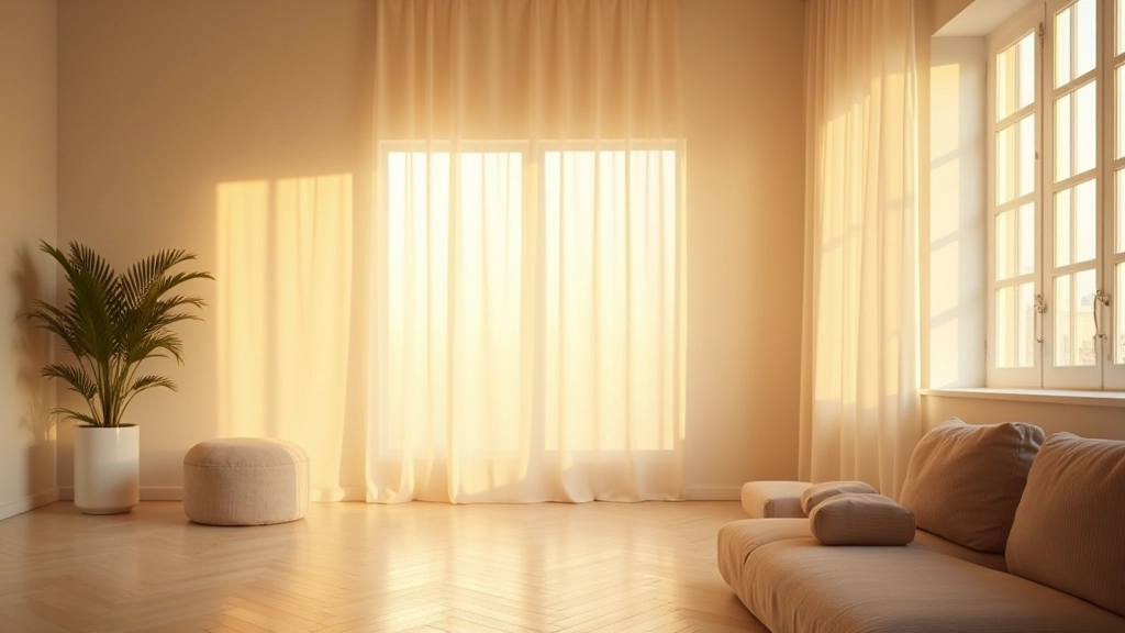 Sequenza temporale di una stanza durante il giorno: mattina con luce naturale intensa, pomeriggio con luce mista, sera con illuminazione artificiale dominante, transizioni di colore visibili