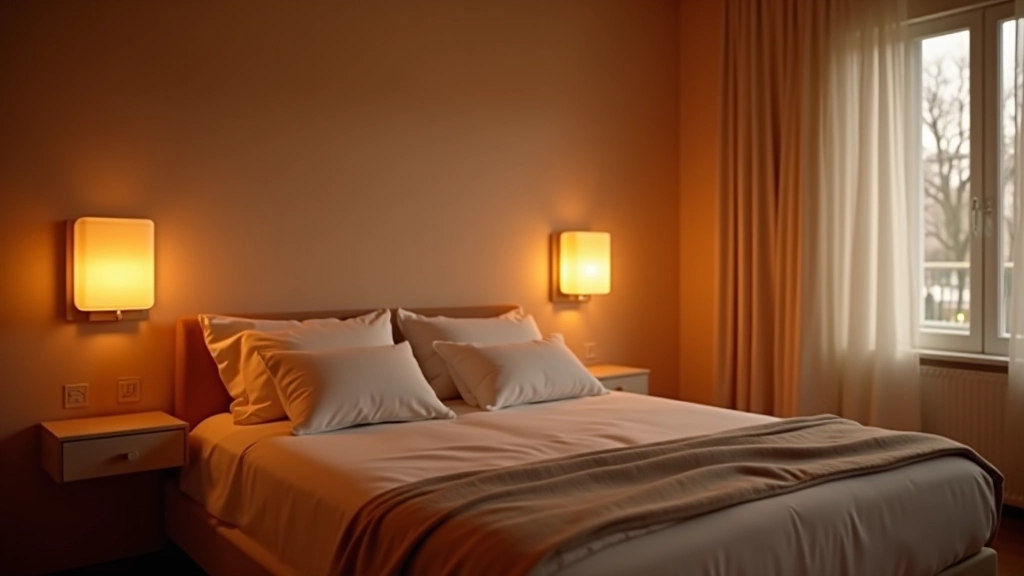 Camera da letto italiana con atmosfera calda creata da applique dimmerabili, luce soffusa e temperatura colore calda